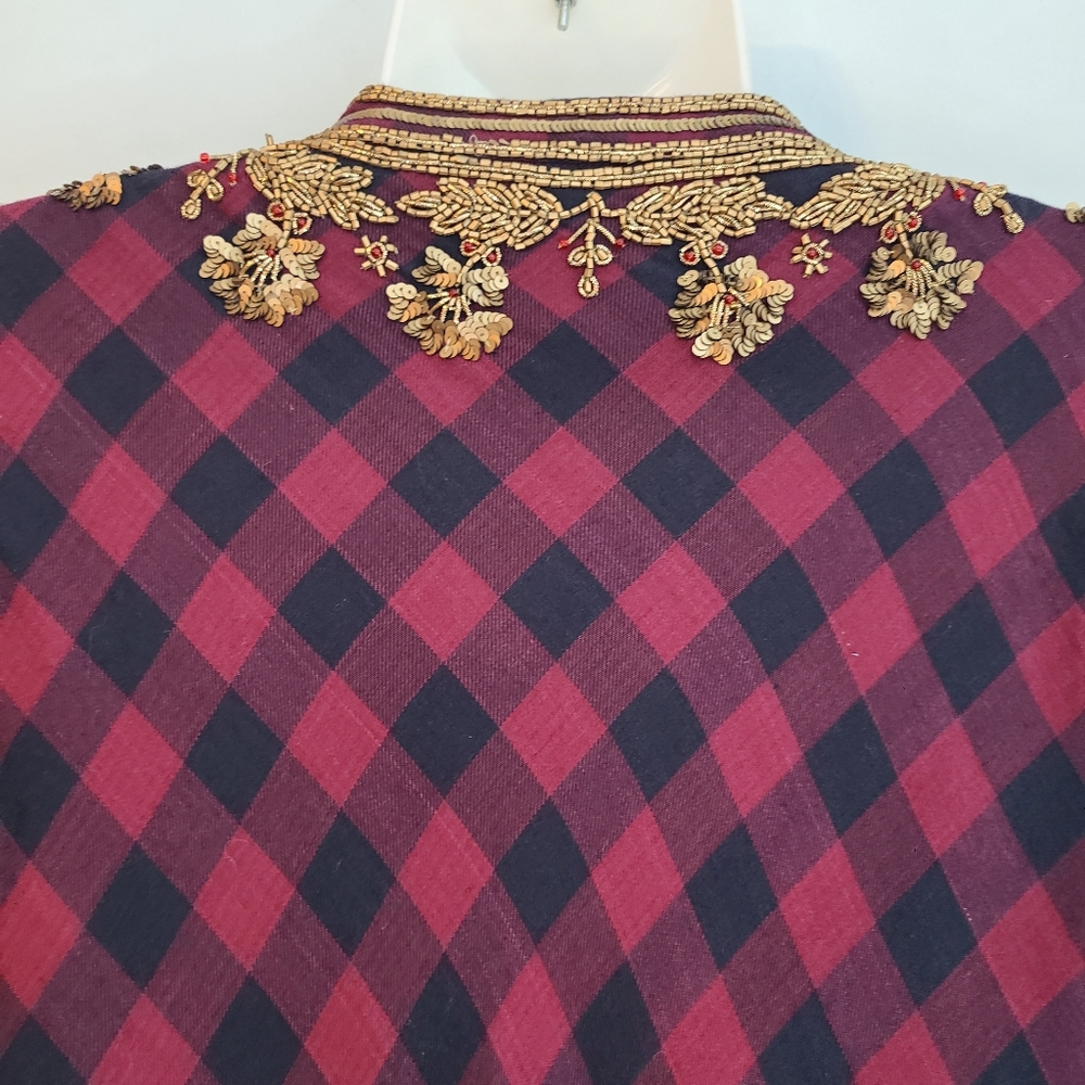 Soft Surroundings Webster Tunic Top Women S Red Burgundy Plaid Embellished Gypsy - Picture 11 of 16